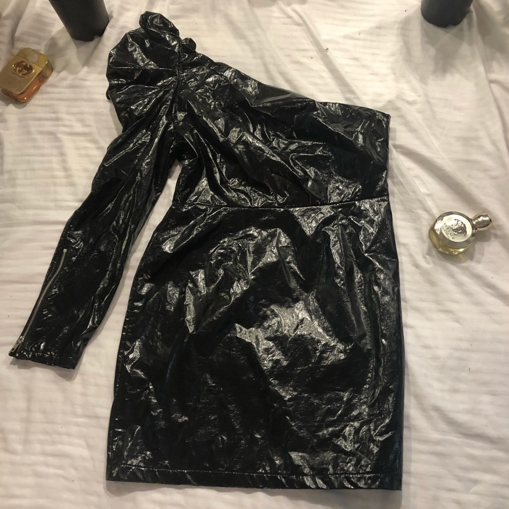 Cardi B X FN Power Shoulder Leather Dress